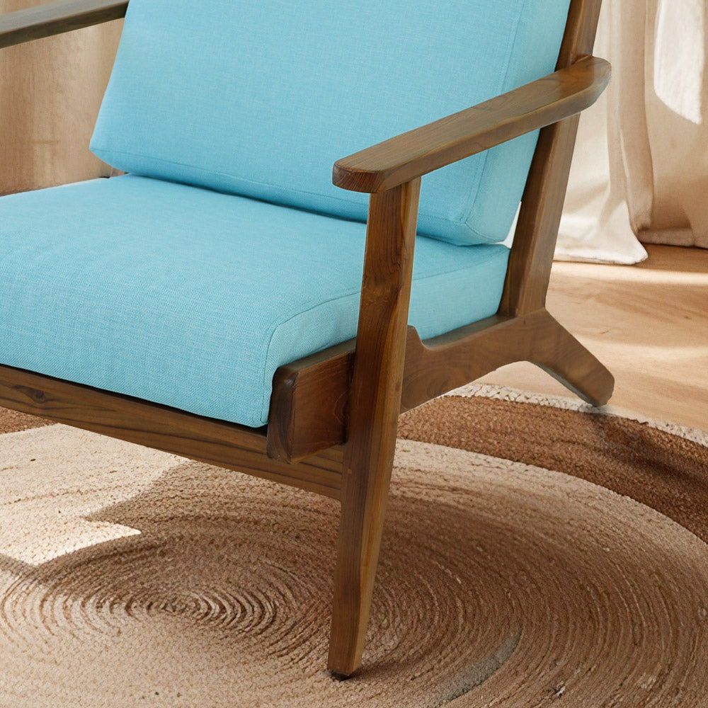 Genuine Lounge Chair with Solid Wood Frame - Beige, Green, Light Blue