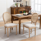 French Style Solid Wood Dining Chair Set with Rattan Back - Beige or Dark Gray