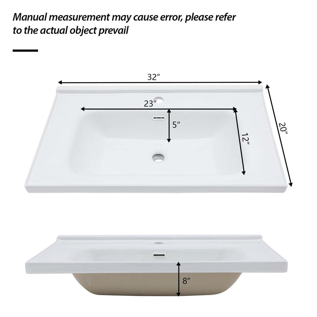 Modern Rectangular Vanity Top with Overflow – White