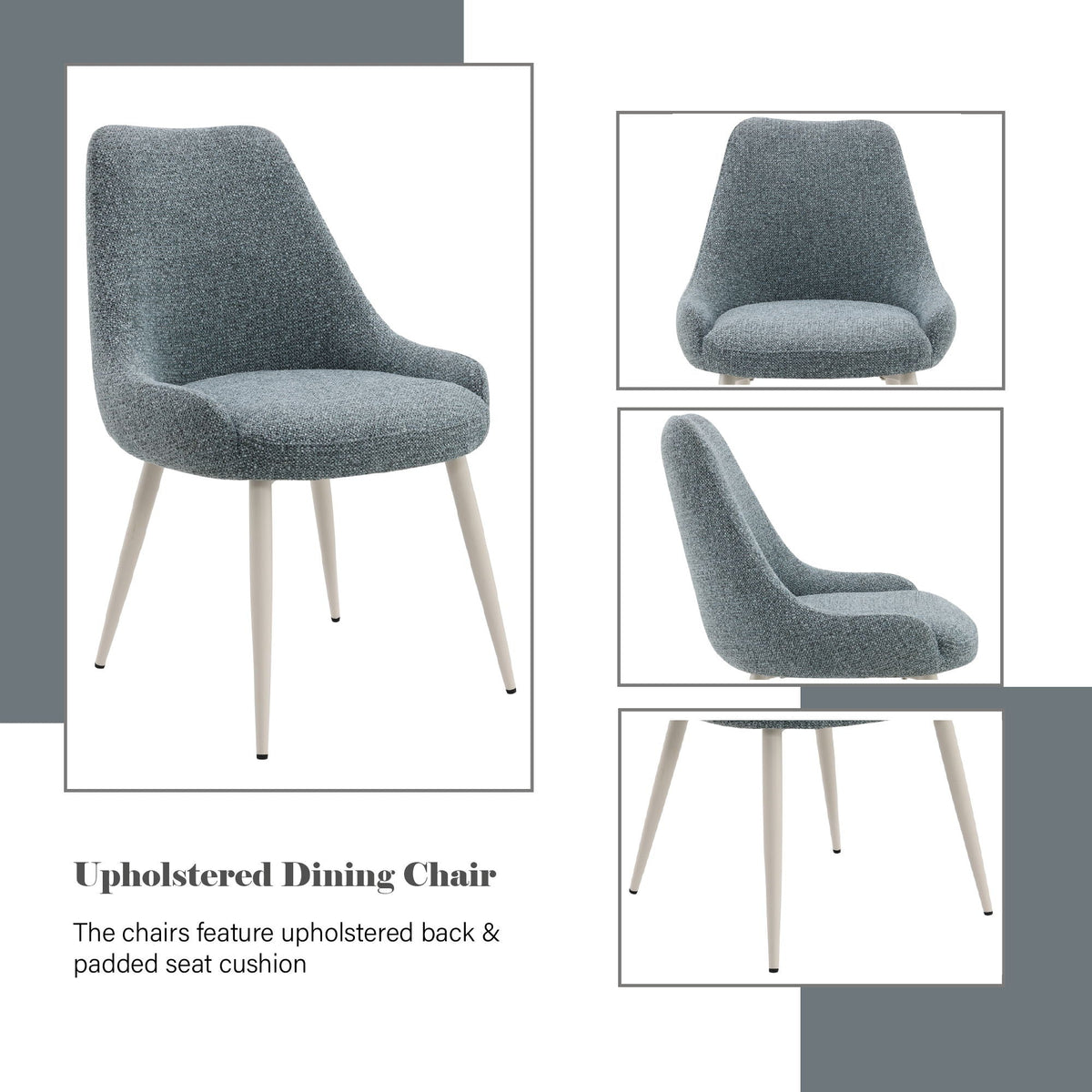 Light Blue Table Side Chair with Boucle Upholstery - Modern & Contemporary