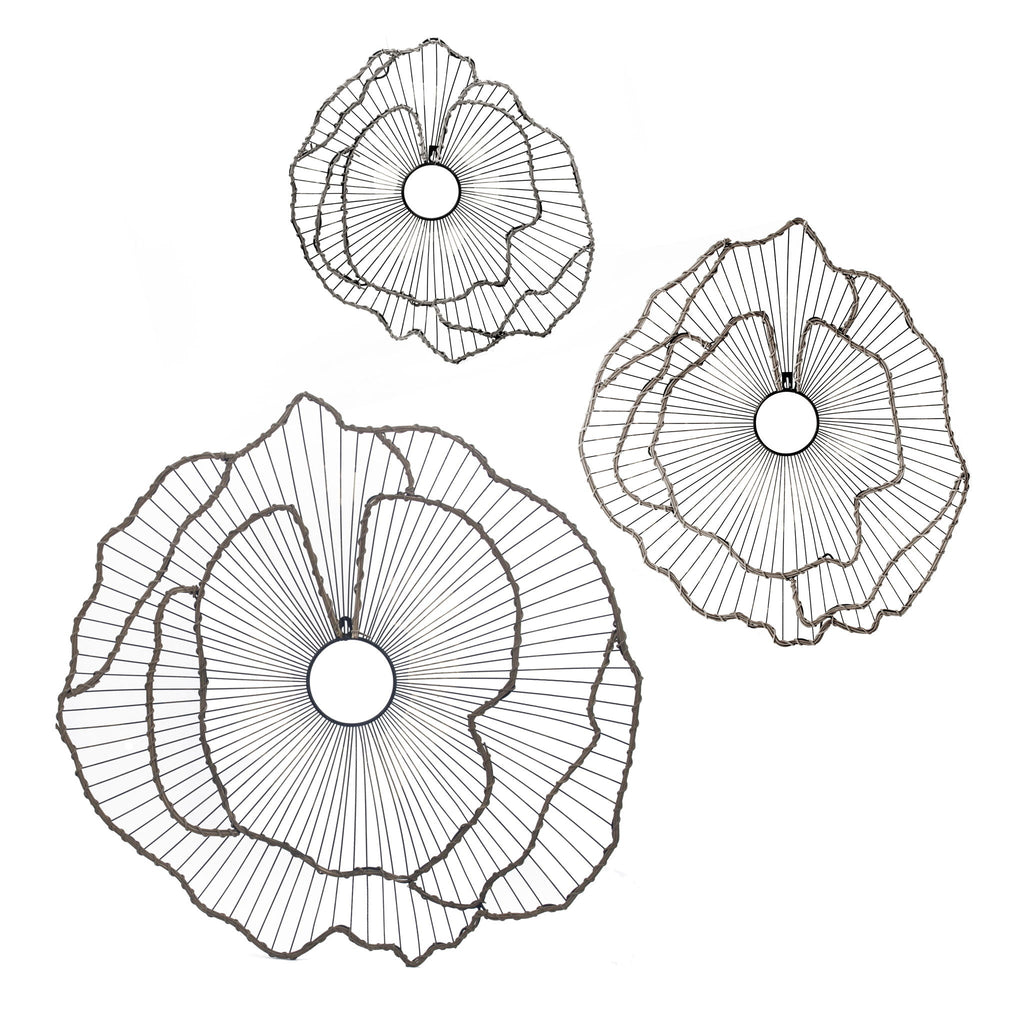 Metal Flowers Wall Decor Set of 3 - Gold