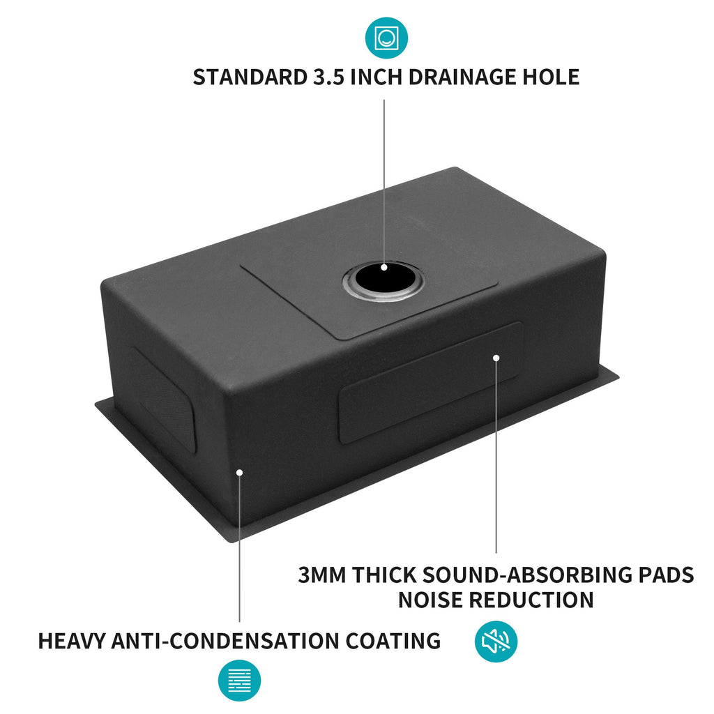 Black Undermount Kitchen Sink 16 Gauge Stainless Steel Single Bowl