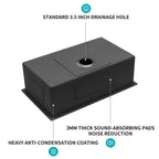 Black Undermount Kitchen Sink 16 Gauge Stainless Steel Single Bowl