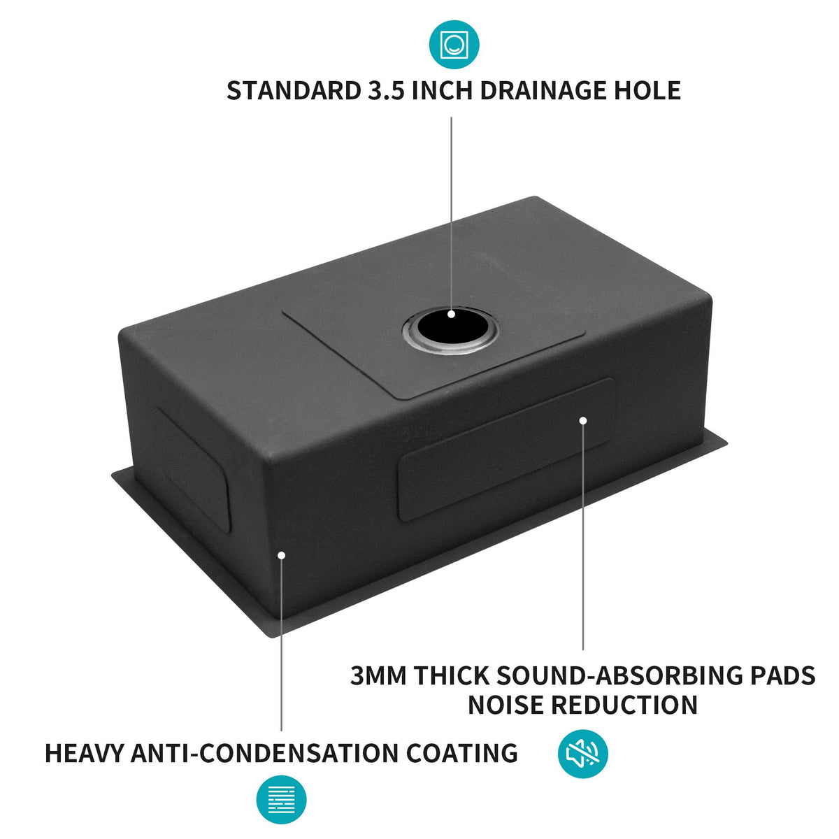 Black Undermount Kitchen Sink 16 Gauge Stainless Steel Single Bowl