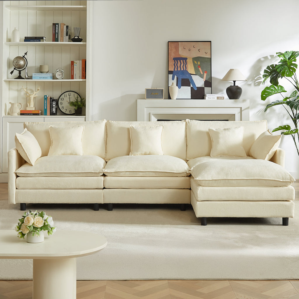 Modular Sectional Sofa, 110 Inch L-Shaped Couch with Movable Ottoman - Chenille