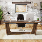 Executive Desk with Pedestal - Large Writing Workstation - Brown