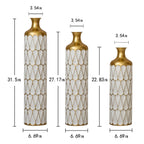 Modern Floor Metal Vase 3-Piece Set with Gold & White Finish