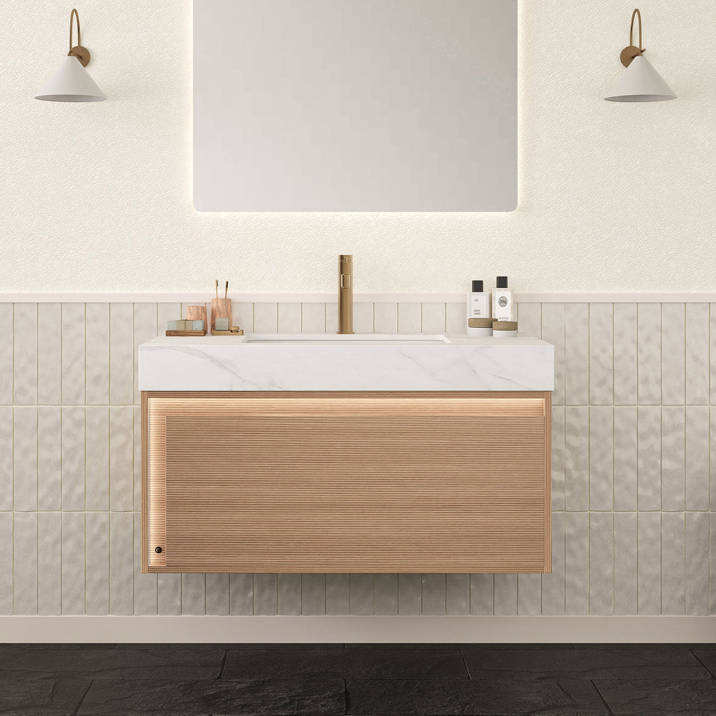 Nyah 36'' Bathroom Vanity with Sensor Lighting - Carrara