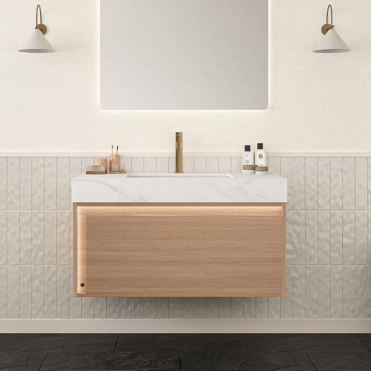 Nyah 36'' Bathroom Vanity with Sensor Lighting - Carrara