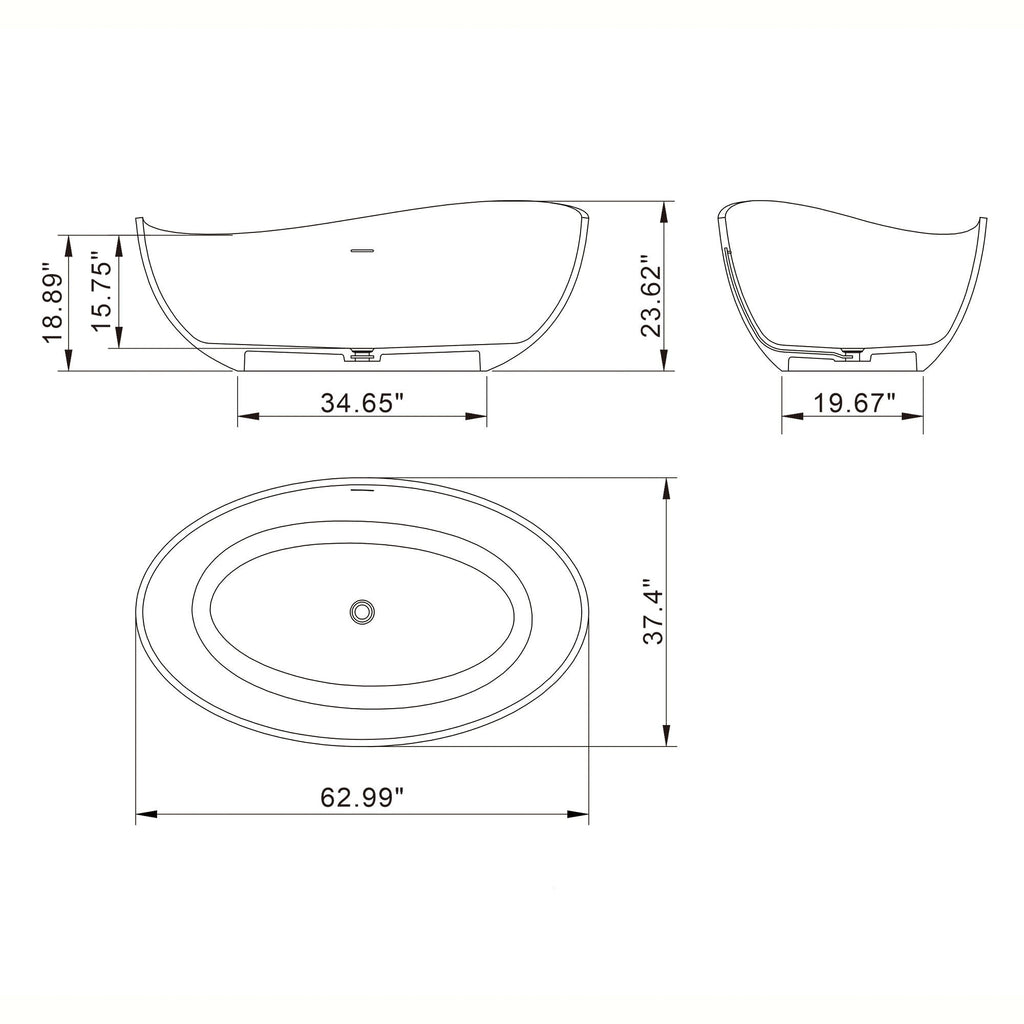 Freestanding Solid Surface Soaking Bathtub with Ergonomic Design – White or Black