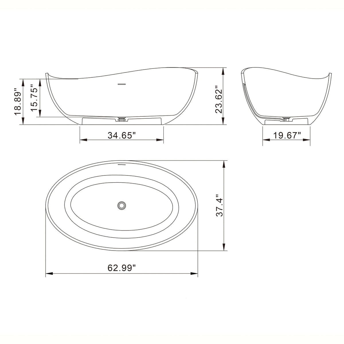 Freestanding Solid Surface Soaking Bathtub with Ergonomic Design – White or Black
