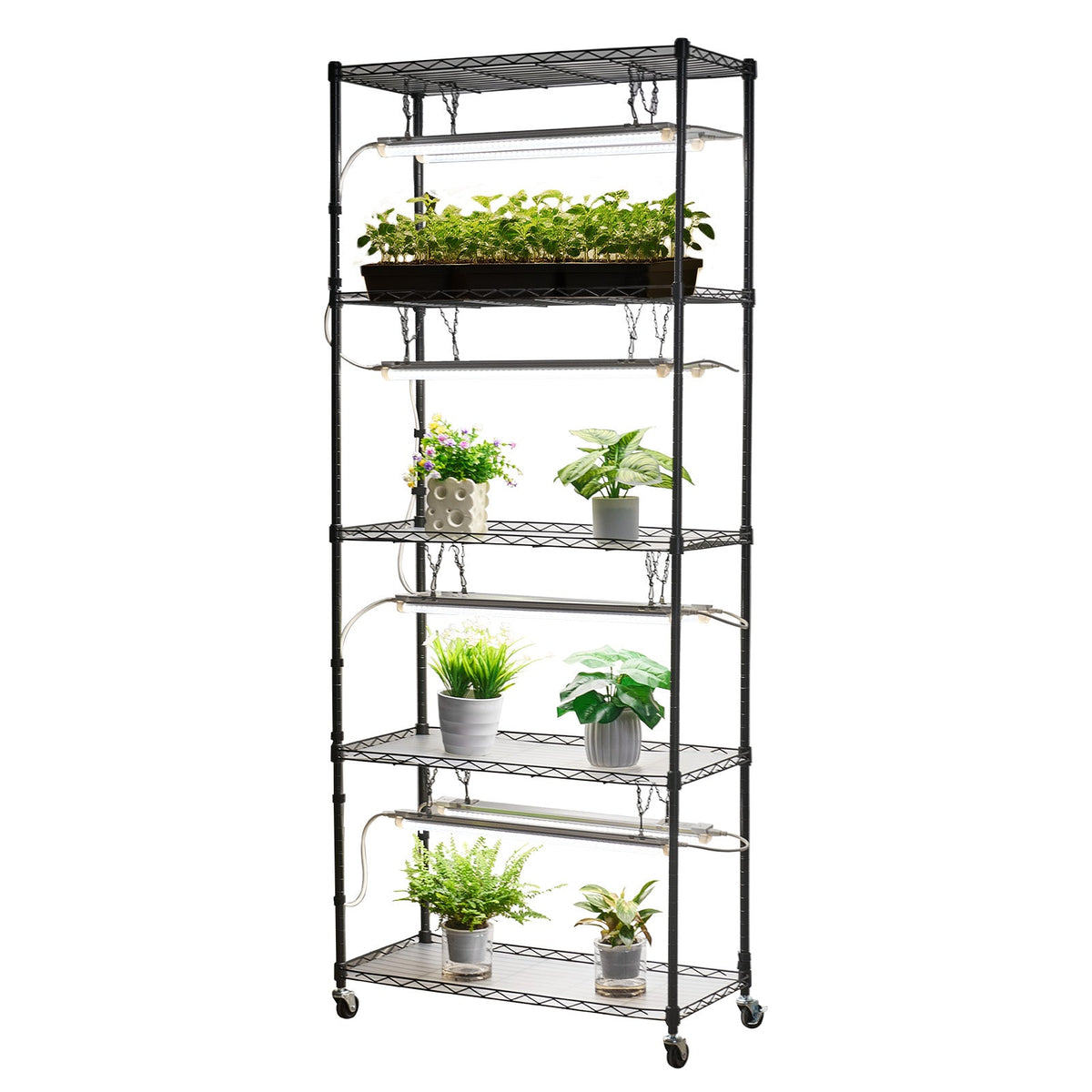 DIY Plant Shelf with Grow Lights for Indoor Use - Adjustable Metal Stand