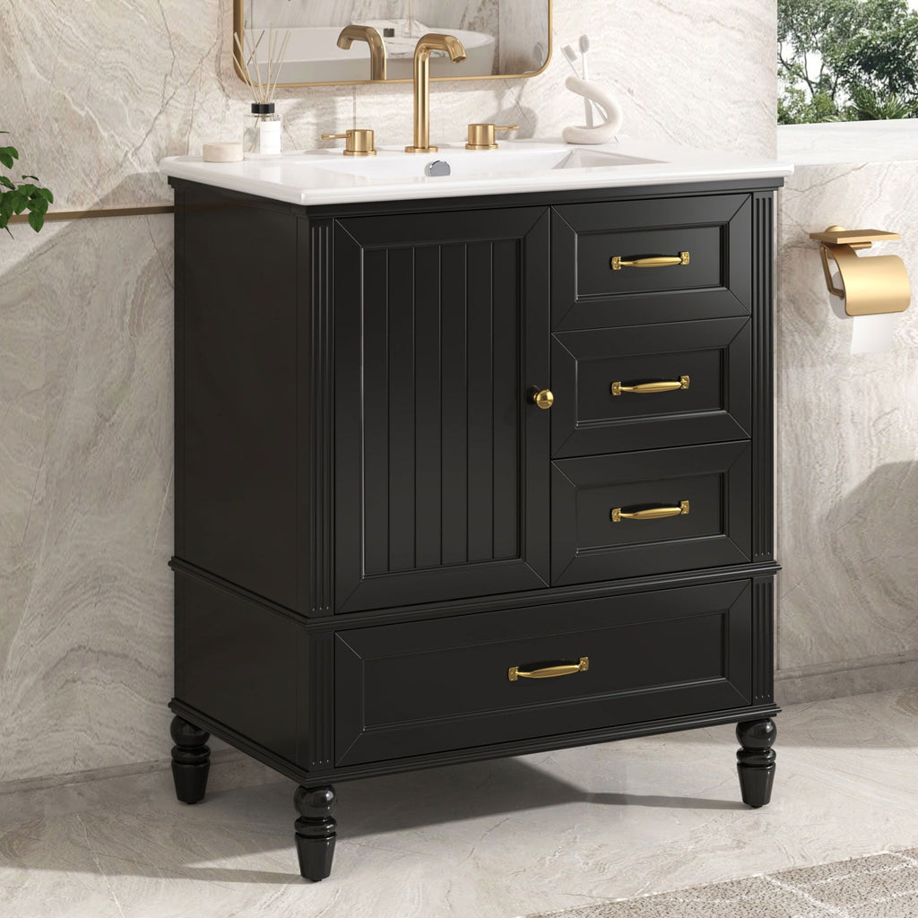 30" Bathroom Vanity with Sink and Soft-Close Drawers - White or Black