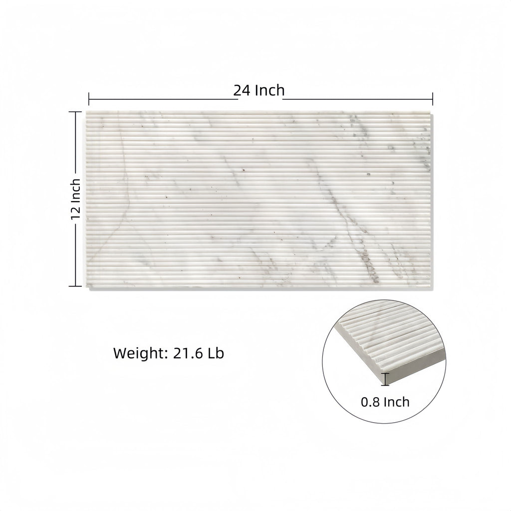 Textured Marble Decorative Tiles with Distinctive OL Finish - White / Natural