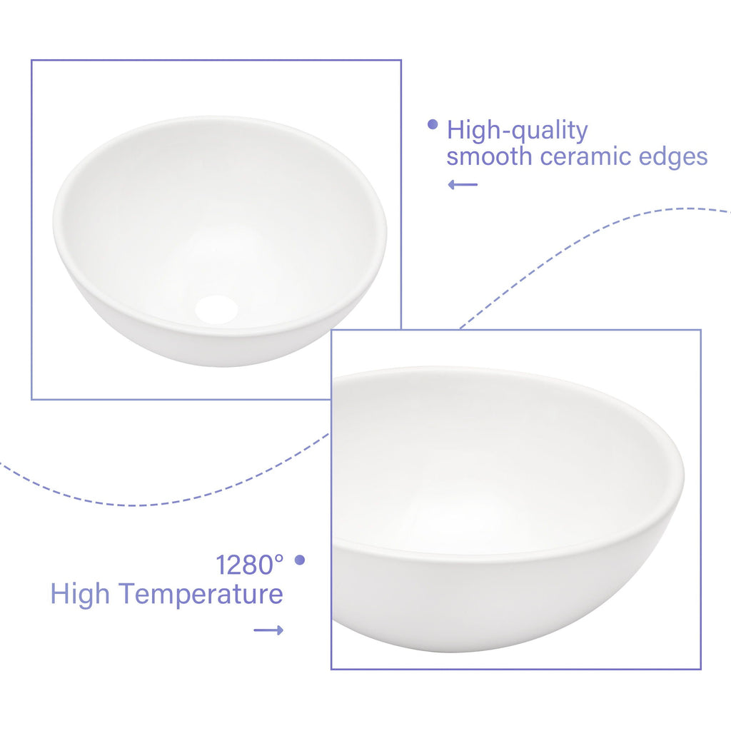 Modern Ceramic Circular Vessel Bathroom Sink with Stain Resistant Finish - White