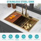 Stainless Steel Drop In Kitchen Sink with Workstation - Gray or Gold