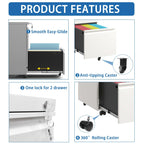Metal Drawer Mobile File Cabinet with Lock for Secure Organization - White or Black