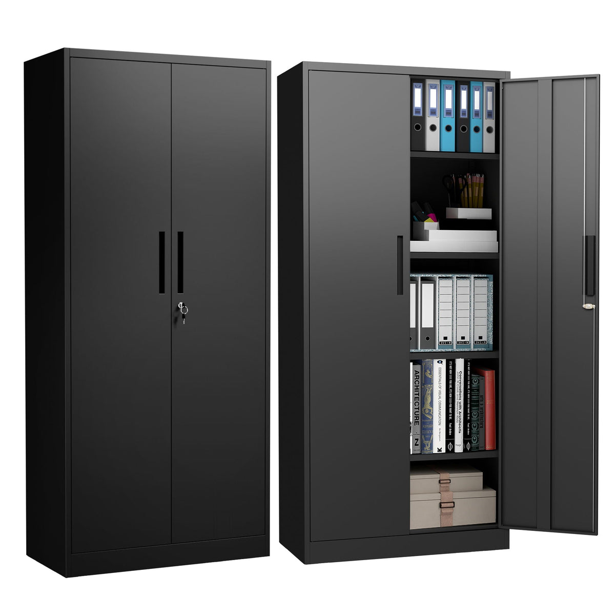 Steel Garage Storage Cabinet with Adjustable Shelves and Lock – Black or White