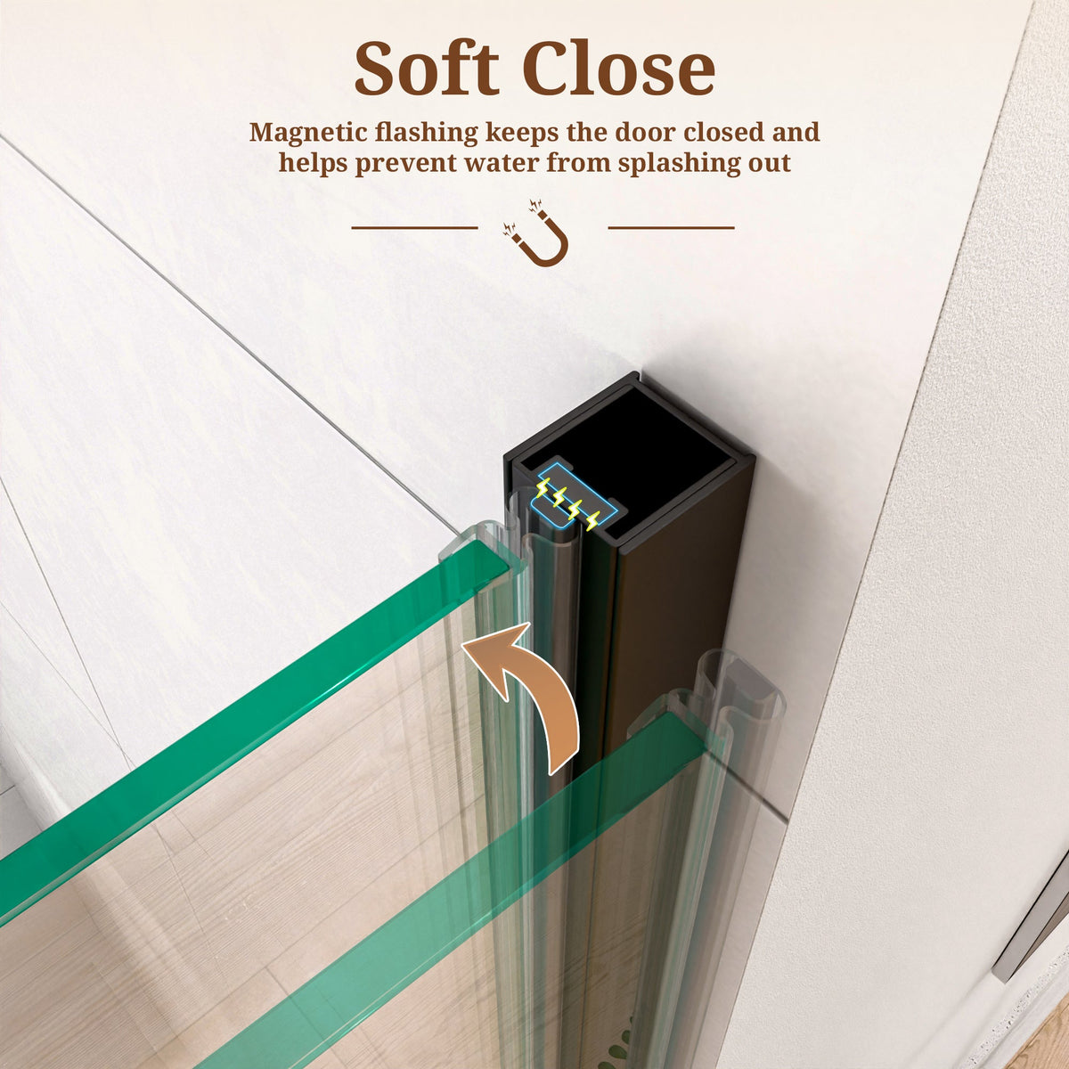 Semi-Frameless Pivot Shower Door with Soft-Close - Matte Black