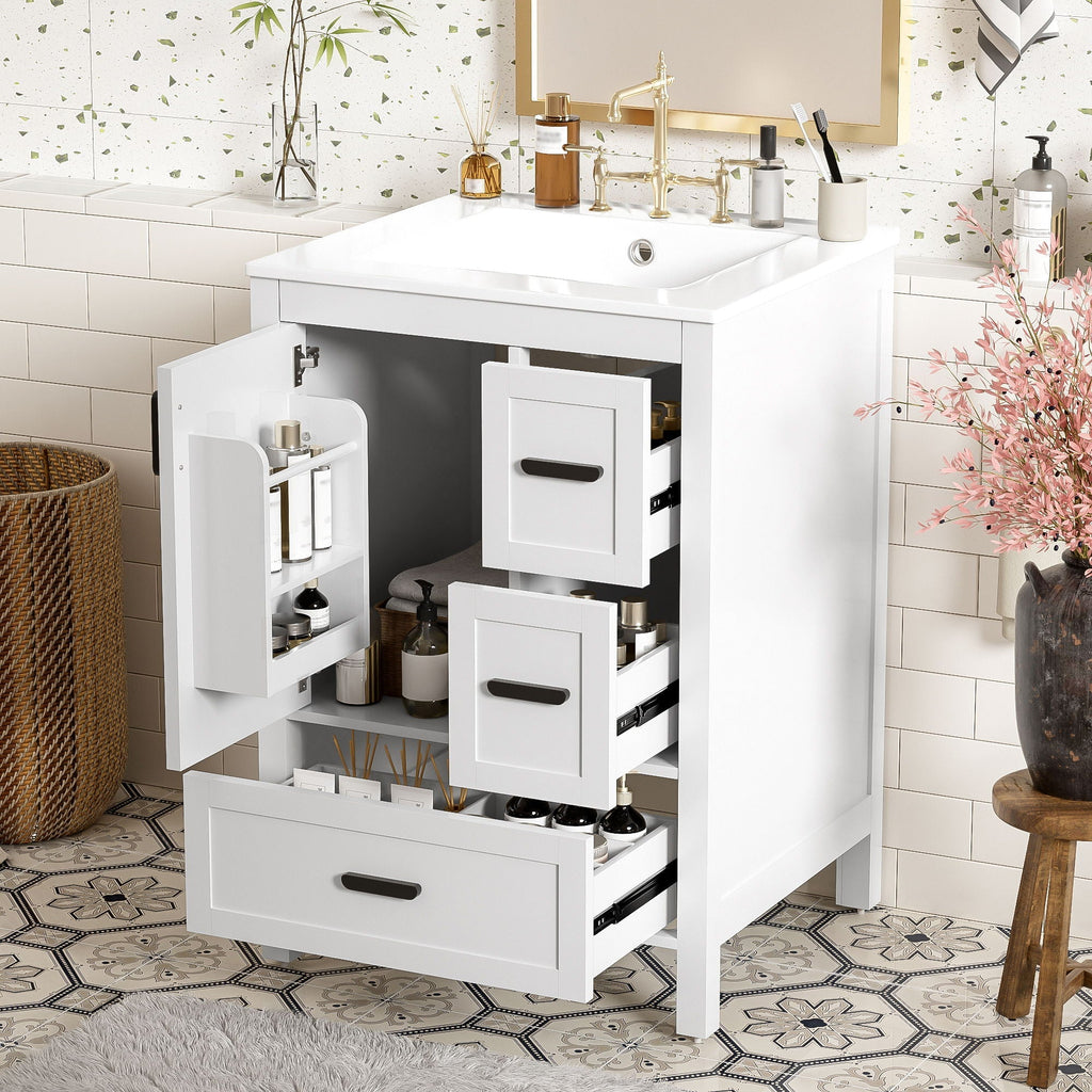 Bathroom Vanity with Sink, Soft-Close Doors & 3 Drawers - White, Black, Green