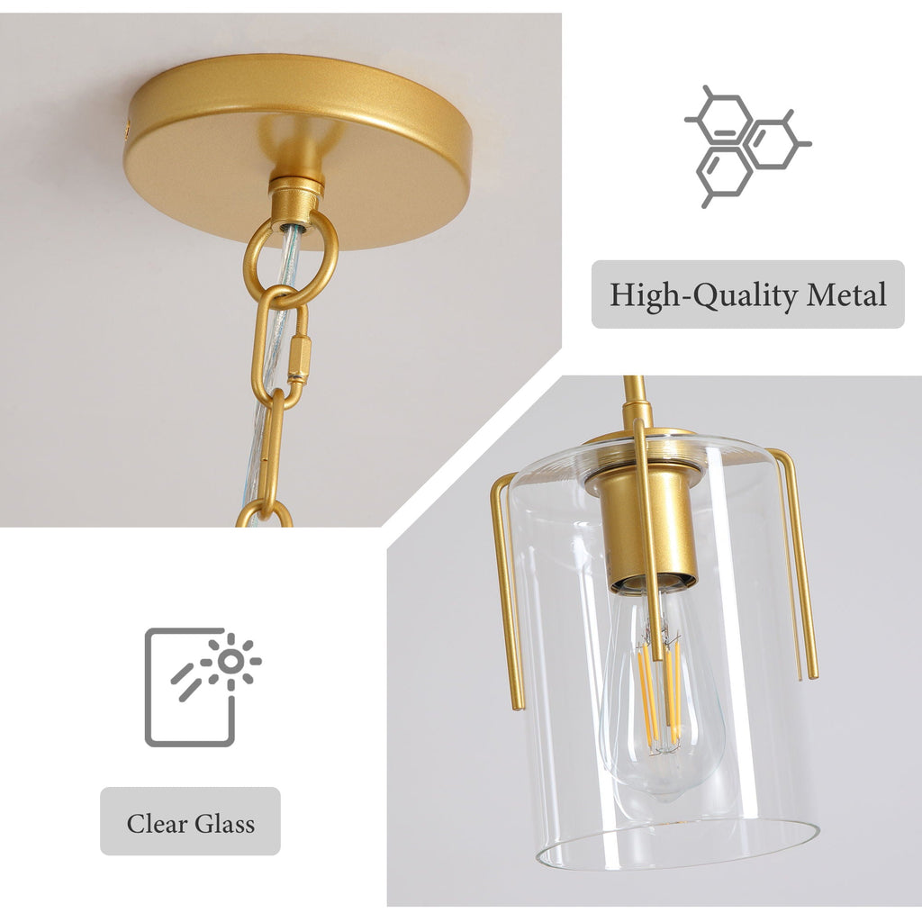 Adjustable Pendant Lighting with Clear Glass Shade - Black or Gold
