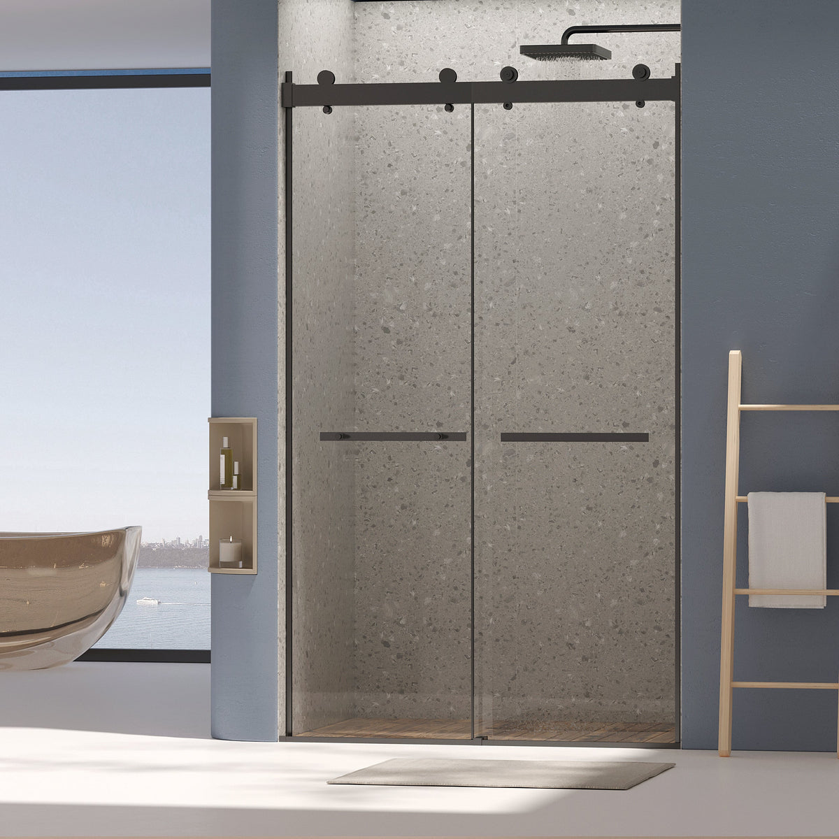 Dual Sliding Frameless Shower Door with Silent Soft-Close Design - Matte