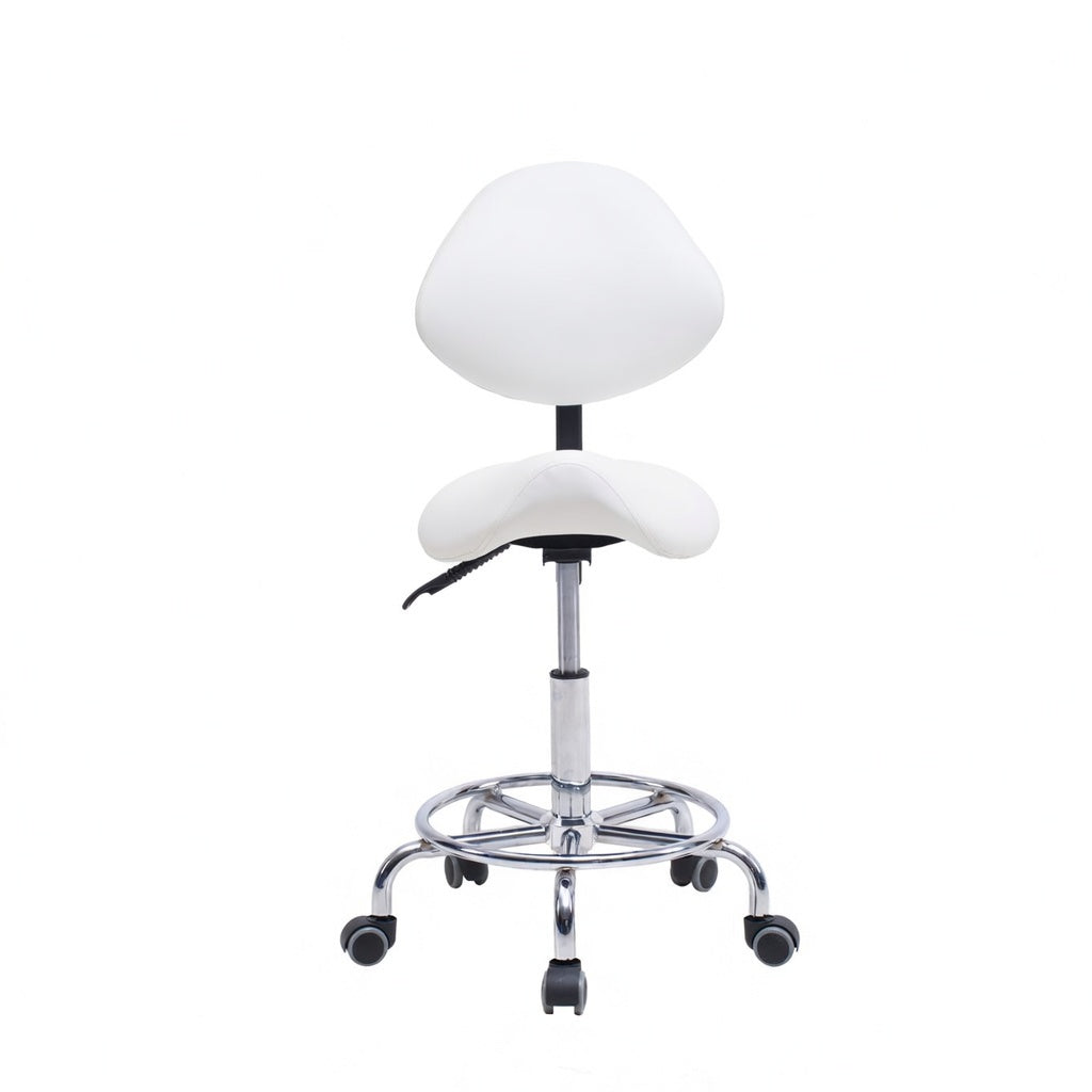 Saddle Stool Chair with Backrest - Ergonomic Support - White