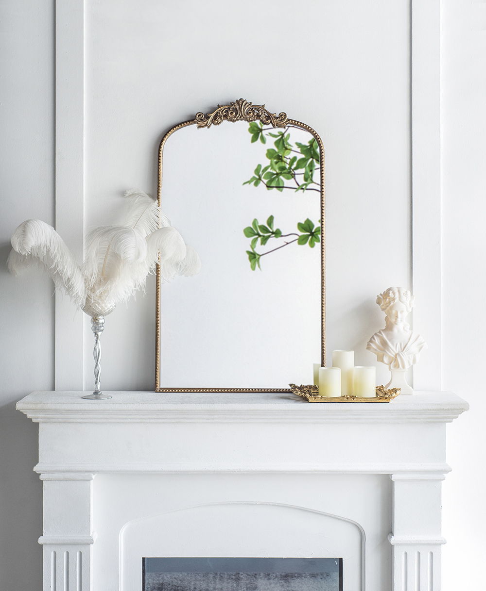 Baroque Inspired Arch Wall Mirror with Ornate Design - Gold or Black
