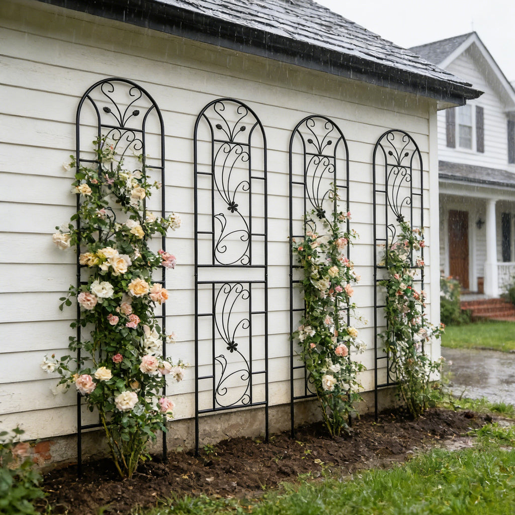 4 Pack Metal Garden Trellis with Decorative Peacock Design - Rustproof Iron