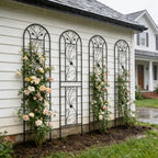 4 Pack Metal Garden Trellis with Decorative Peacock Design - Rustproof Iron
