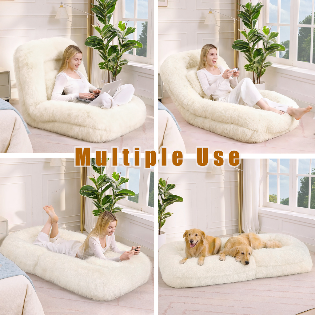 Beige Human Dog Bed & Lazy Sofa Chair with 5-Position Adjustable Backrest