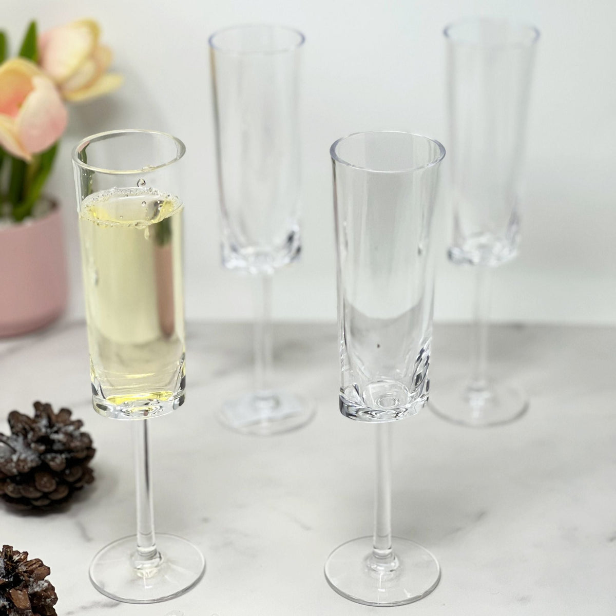 Oval Halo Acrylic Champagne Flutes with Unbreakable Design - Blue or White