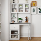 Computer Desk with Glass Door – Ample Storage and Workspace - Brown