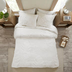 Off-White Tufted Cotton Chenille Palm Comforter Set with Palm Leaf Design - Full/Queen