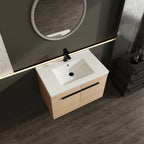 Bathroom Vanity Set with Resin Countertop Sink and 2 Doors - Light Brown Oak