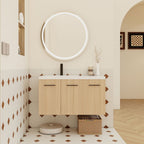 Wall Mounted Floating Bathroom Vanity with Modular 3-Door Cabinet - Light Brown