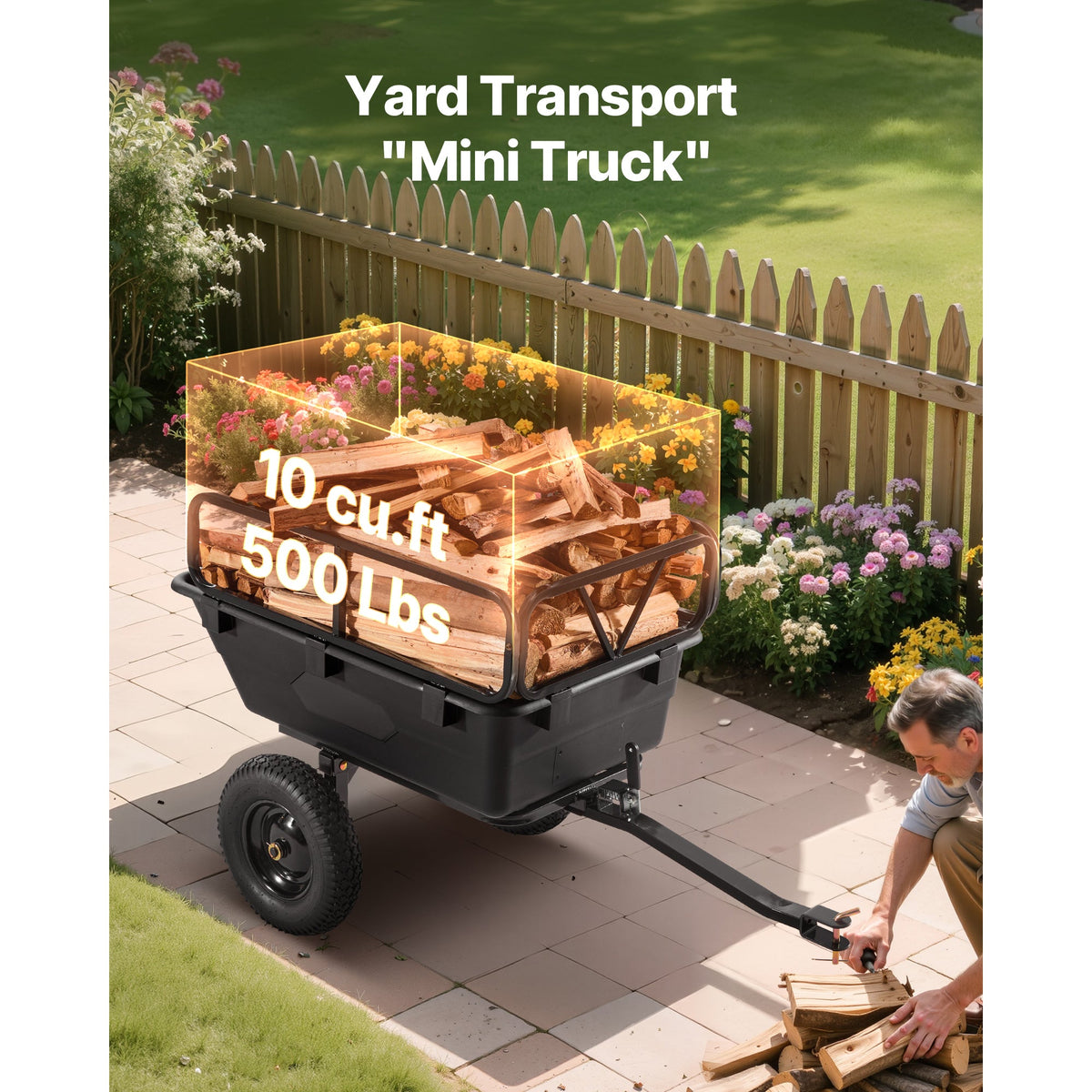 500 lbs Capacity Dump Trailer with Plastic Hopper - Black