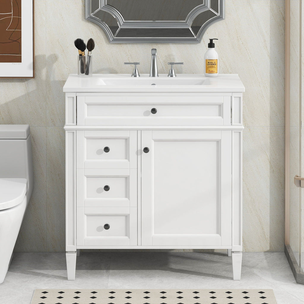 Bathroom Vanity with Ceramic Sink and Multiple Storage Drawers - White, Blue, Dark Gray, Black, Dark Green