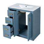 Ceramic Sink Vanity Combo with 3 Drawers and Soft Closing Doors - 30"