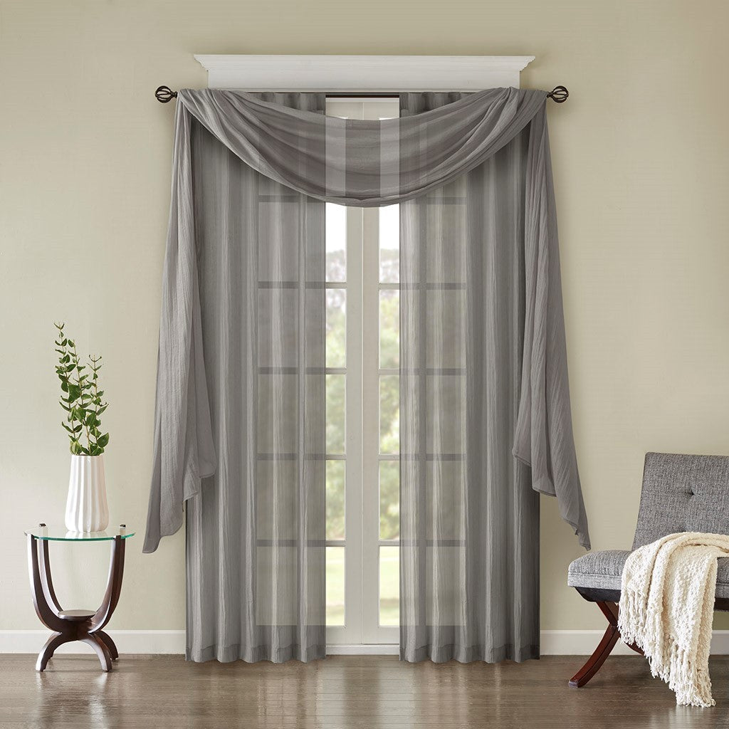 Solid Crushed Curtain Panel Pair with Sheer Texture - Grey