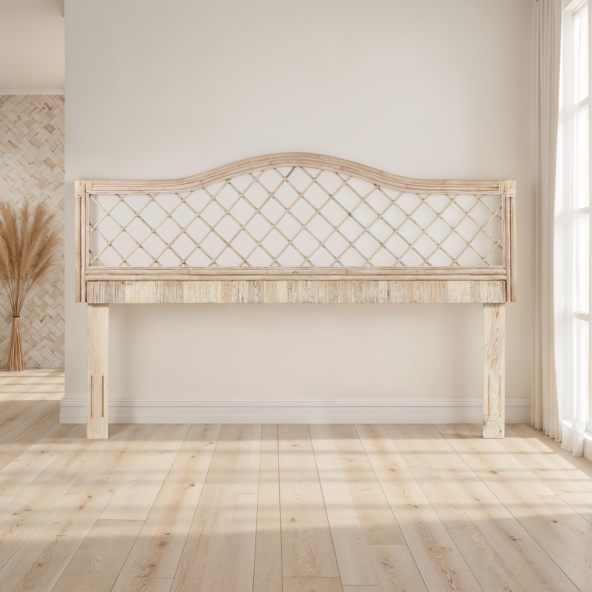 King Size Rattan Headboard with Adjustable Height - Natural