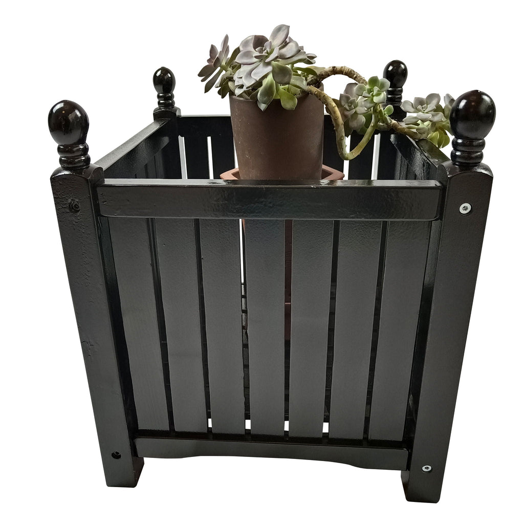 Square Outdoor Planter with Solid Wood Construction - Black