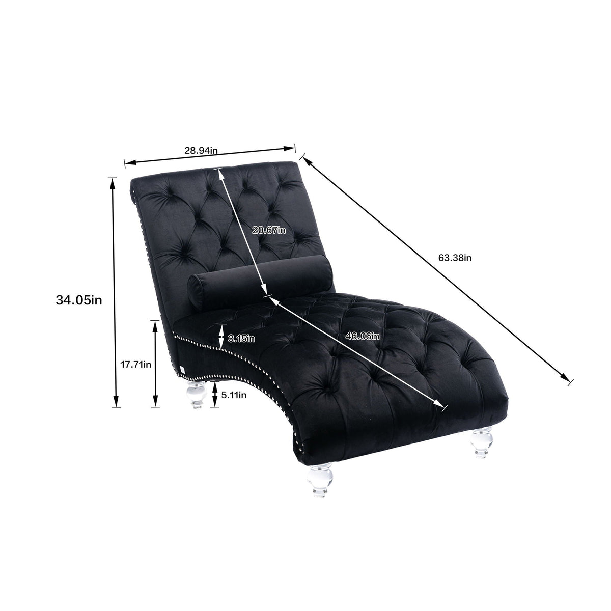 Velvet Button Tufted Chaise Lounge with Pillow - Multiple Colors