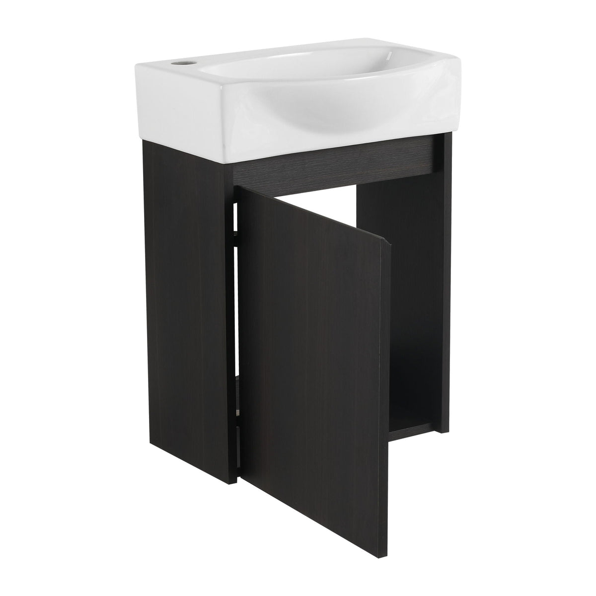 Modern Bathroom Vanity with Ceramic Basin and Storage Cabinet - Light Brown, Black, or White