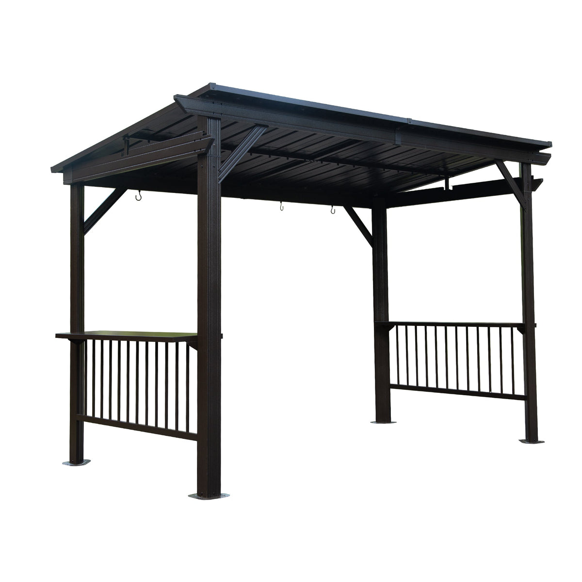 6.5x12FT Hardtop Grill Gazebo with Two Side Shelves - Gray
