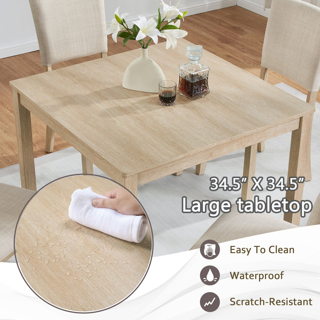 Modern 5-Piece Wooden Dining Table Set with Upholstered Chairs - Light Oak