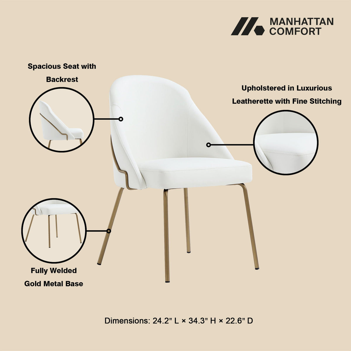 Upholstered Dining Chair with High-Density Foam - Beige, Gray, or White