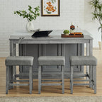 59 Inch Bar Table and Chair Set with Power Outlet - Solid Wood & MDF