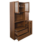 Tall Kitchen Pantry Cabinet with 4 Tier Side Shelf - Walnut