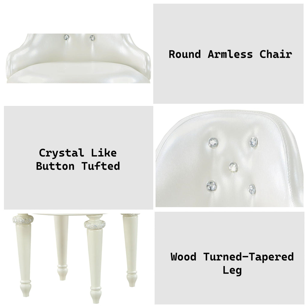 Ivory Swivel Vanity Chair with Tufted Back - Dorothy